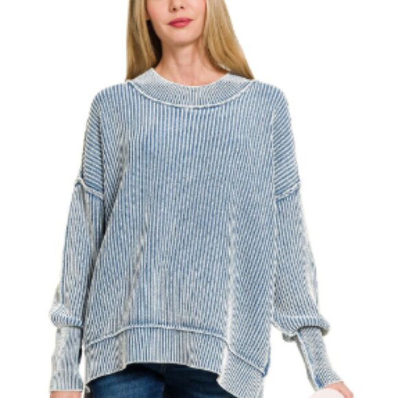 ✨NWT Zenana Washed Side Slit Oversized Sweater - Picture 1 of 3